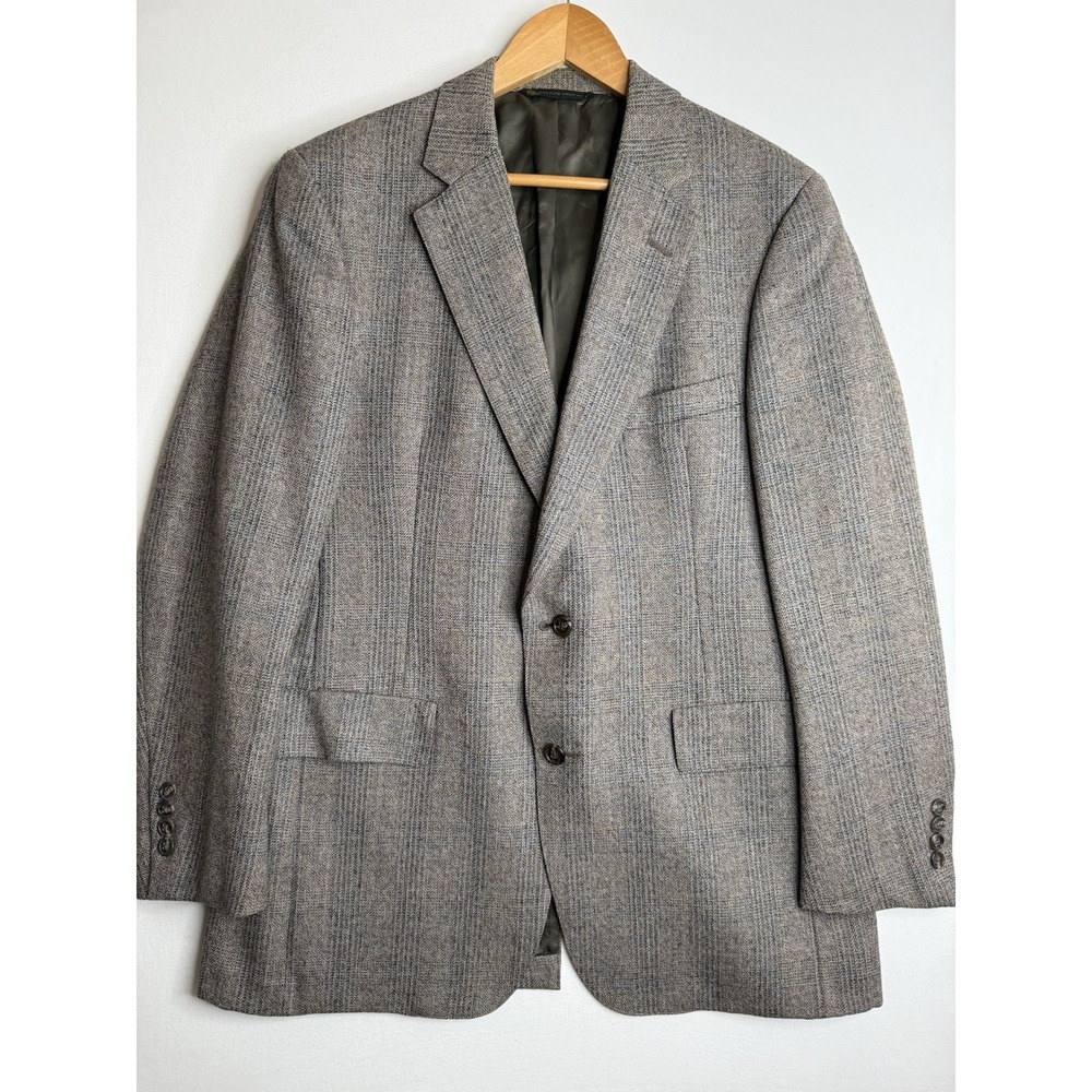 Hart Schaffner & Marx Men's Wool Tweed 2-Button Blazer Brown Blue Plaid Size 42R